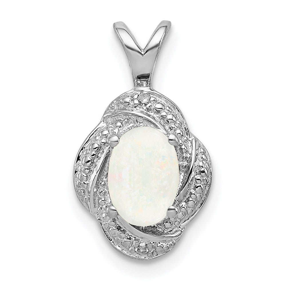Rhodium Plated Sterling Silver, Diamond & Lab Cr Opal Pendant, Item P27487-LO by The Black Bow Jewelry Co.