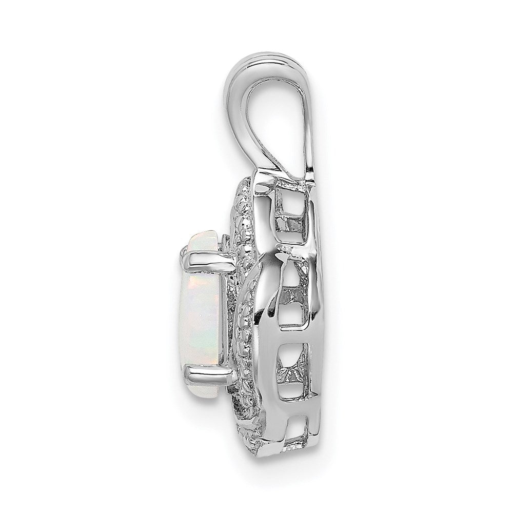 Alternate view of the Rhodium Plated Sterling Silver, Diamond & Lab Cr Opal Pendant by The Black Bow Jewelry Co.