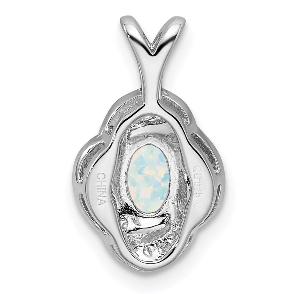 Alternate view of the Rhodium Plated Sterling Silver, Diamond & Lab Cr Opal Pendant by The Black Bow Jewelry Co.