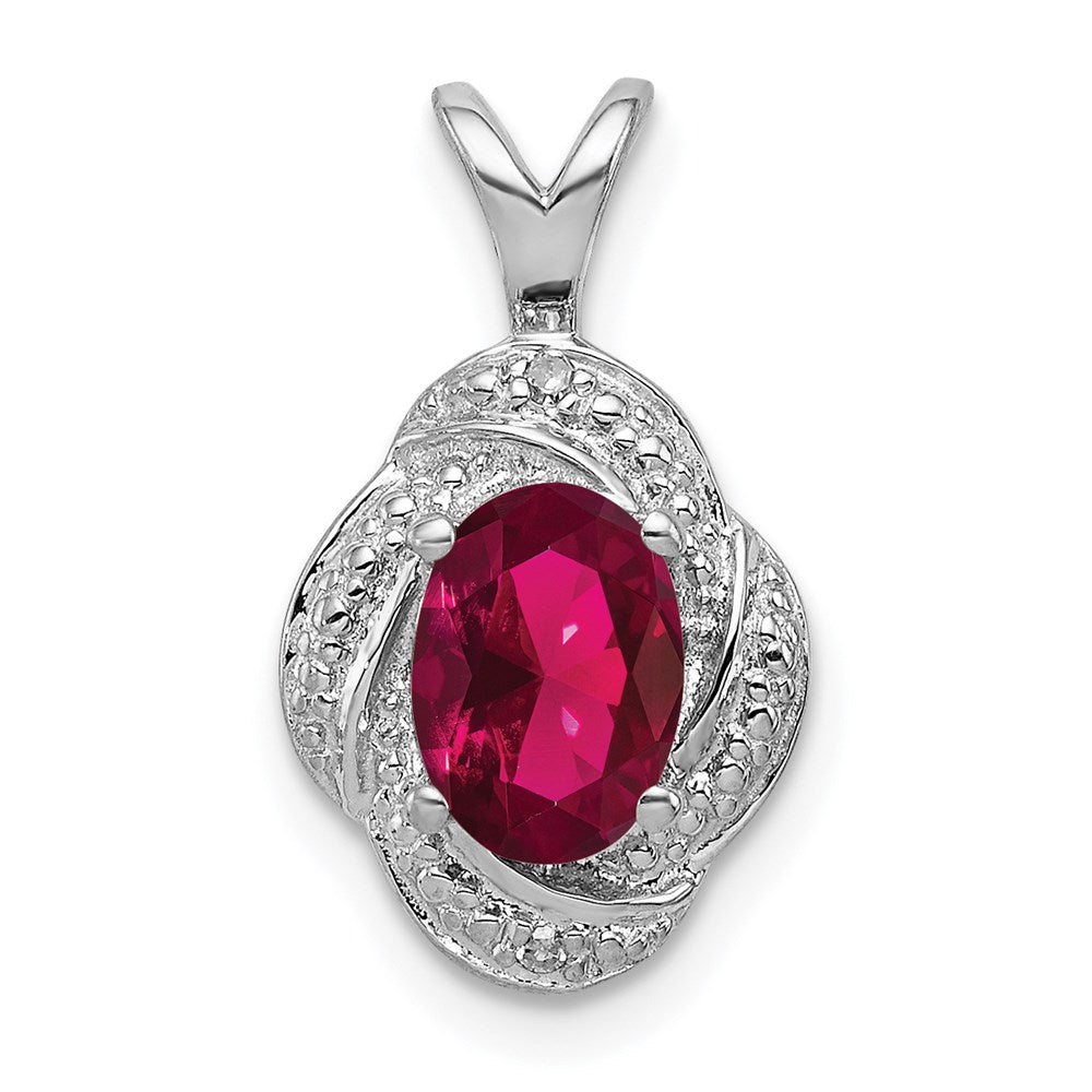 Rhodium Plated Sterling Silver, Diamond & Lab Cr Ruby Pendant, Item P27487-LR by The Black Bow Jewelry Co.