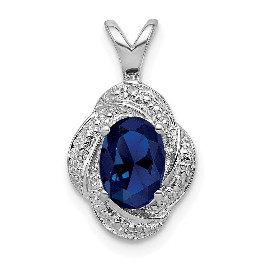 Rhodium Plated Sterling Silver, Diamond & Lab Cr Sapphire Pendant, Item P27487-LS by The Black Bow Jewelry Co.