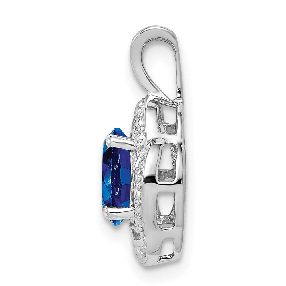 Alternate view of the Rhodium Plated Sterling Silver, Diamond & Lab Cr Sapphire Pendant by The Black Bow Jewelry Co.