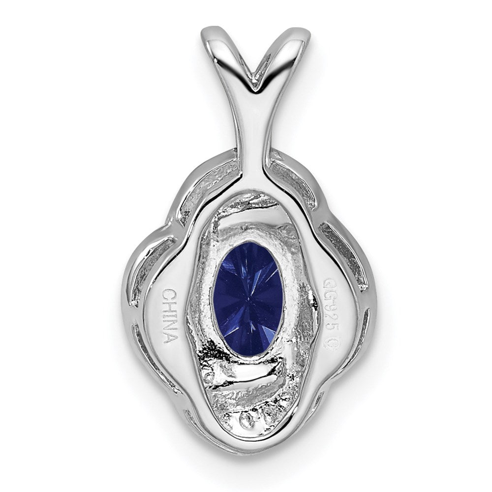 Alternate view of the Rhodium Plated Sterling Silver, Diamond & Lab Cr Sapphire Pendant by The Black Bow Jewelry Co.