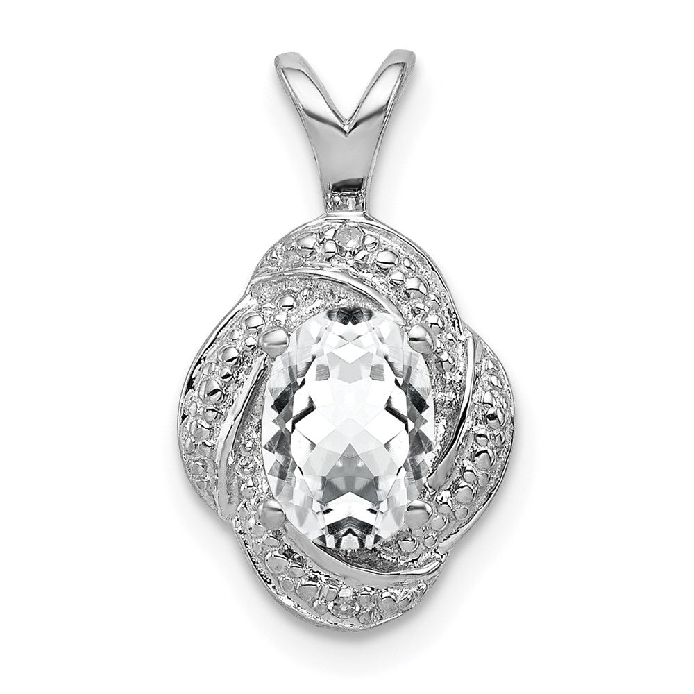 Rhodium Plated Sterling Silver, Diamond & White Topaz Pendant, 10x16mm, Item P27487-WT by The Black Bow Jewelry Co.