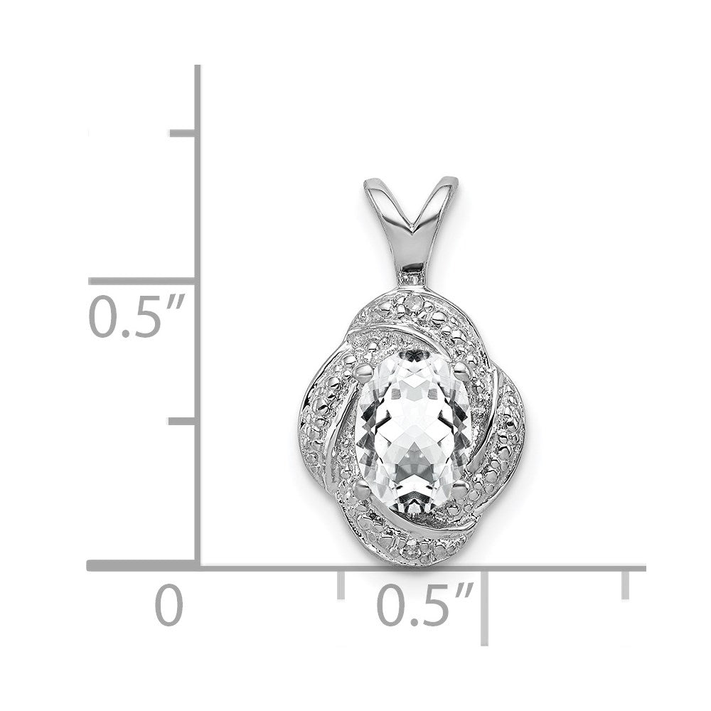 Alternate view of the Rhodium Plated Sterling Silver, Diamond & White Topaz Pendant, 10x16mm by The Black Bow Jewelry Co.