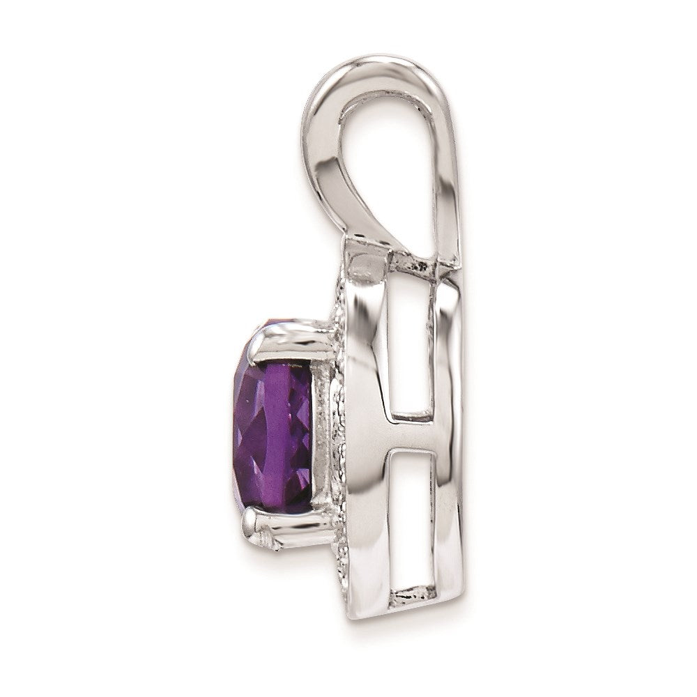 Alternate view of the Rhodium Plated Sterling Silver, Diamond & Amethyst Pendant, 10mm by The Black Bow Jewelry Co.