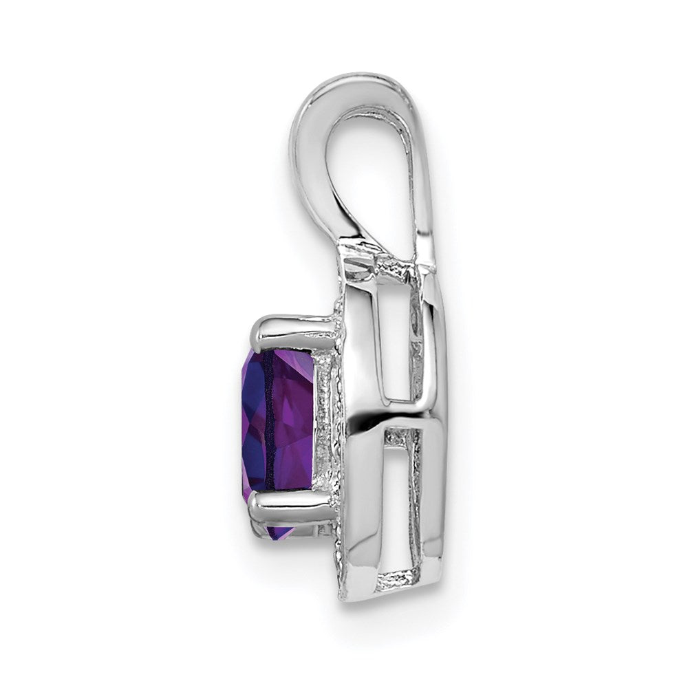 Alternate view of the Rhodium Plated Sterling Silver, Diamond & Amethyst Pendant, 10mm by The Black Bow Jewelry Co.