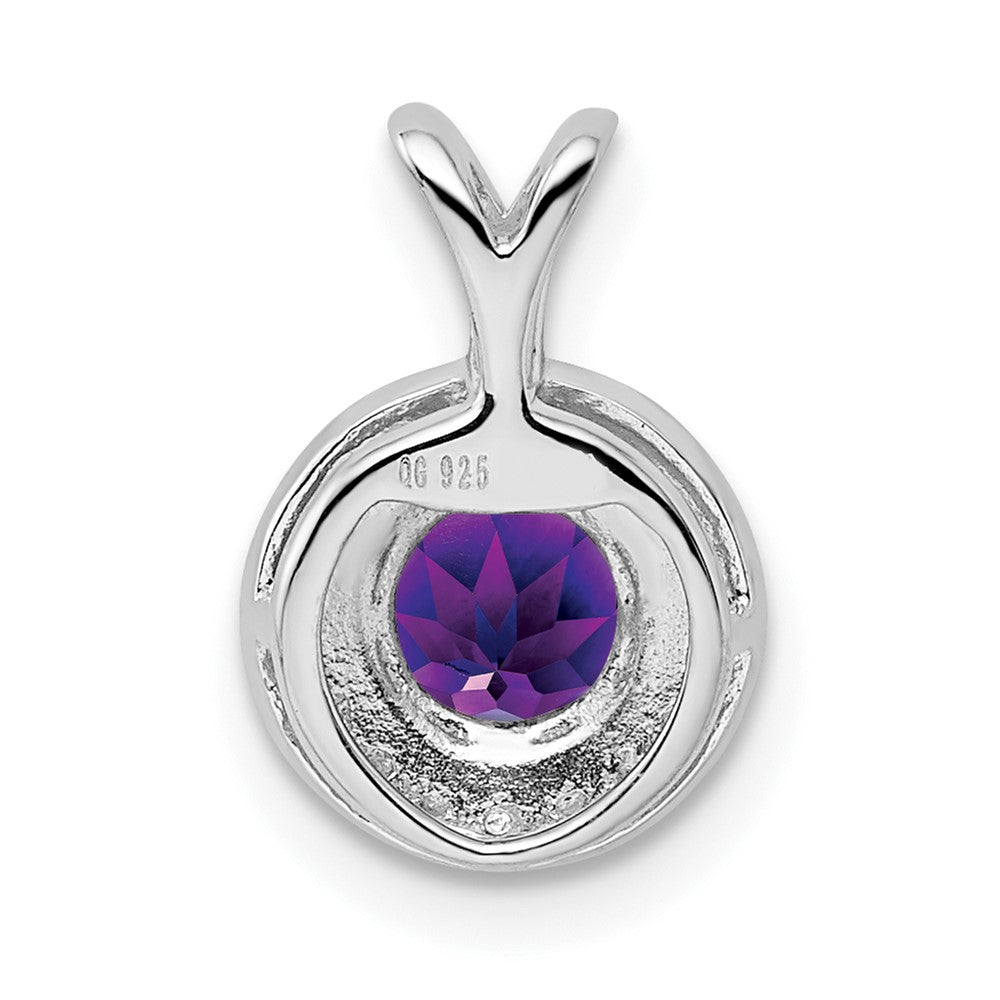 Alternate view of the Rhodium Plated Sterling Silver, Diamond & Amethyst Pendant, 10mm by The Black Bow Jewelry Co.