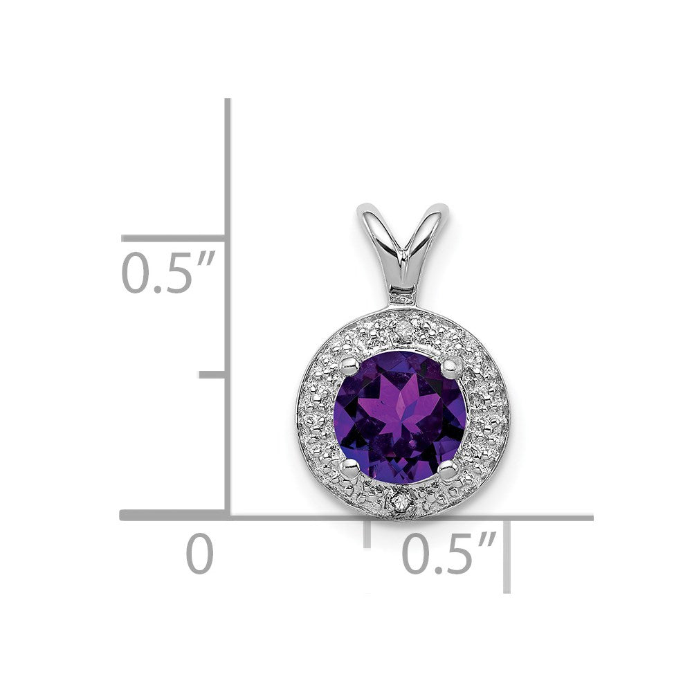 Alternate view of the Rhodium Plated Sterling Silver, Diamond & Amethyst Pendant, 10mm by The Black Bow Jewelry Co.
