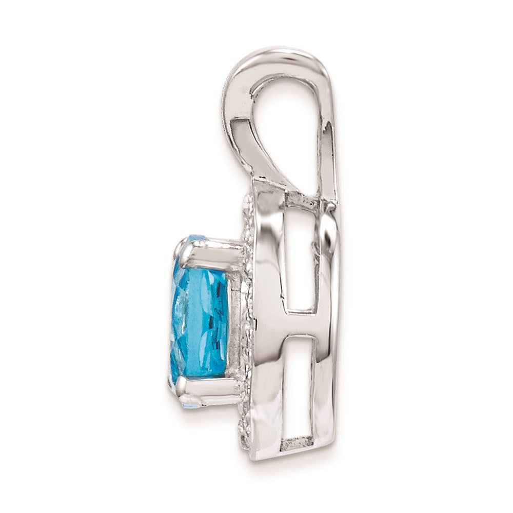 Alternate view of the Rhodium Plated Sterling Silver, Diamond & Blue Topaz Pendant, 10mm by The Black Bow Jewelry Co.