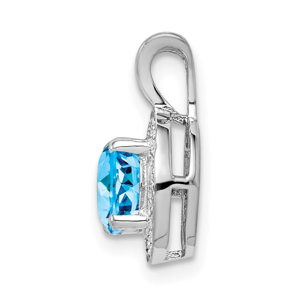 Alternate view of the Rhodium Plated Sterling Silver, Diamond & Blue Topaz Pendant, 10mm by The Black Bow Jewelry Co.