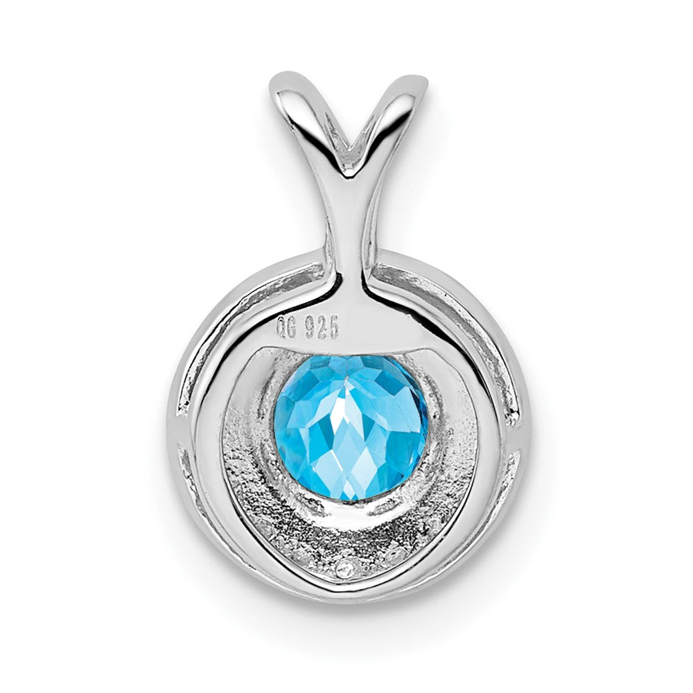 Alternate view of the Rhodium Plated Sterling Silver, Diamond & Blue Topaz Pendant, 10mm by The Black Bow Jewelry Co.