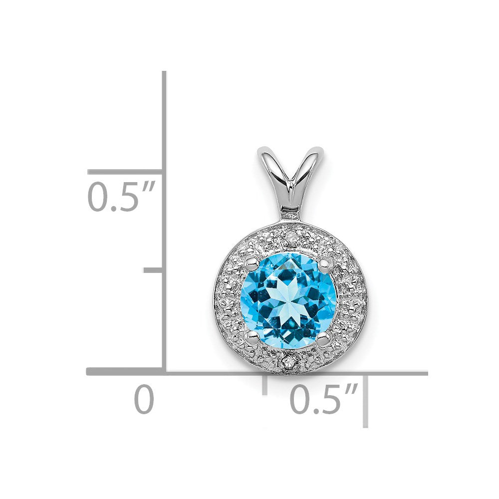 Alternate view of the Rhodium Plated Sterling Silver, Diamond & Blue Topaz Pendant, 10mm by The Black Bow Jewelry Co.
