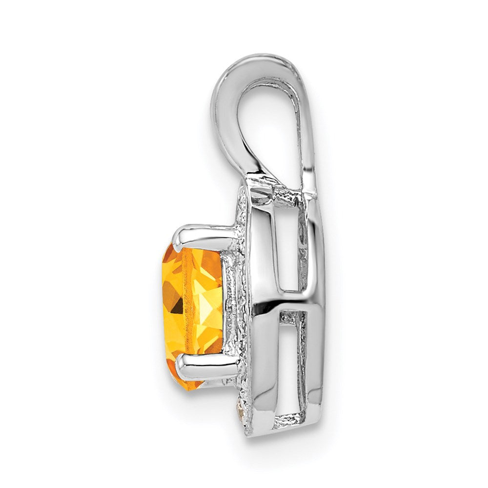 Alternate view of the Rhodium Plated Sterling Silver, Diamond & Citrine Pendant, 10mm by The Black Bow Jewelry Co.