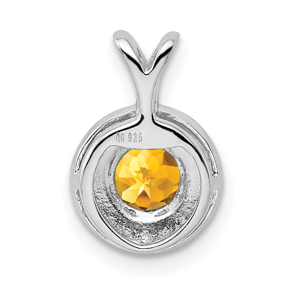 Alternate view of the Rhodium Plated Sterling Silver, Diamond & Citrine Pendant, 10mm by The Black Bow Jewelry Co.