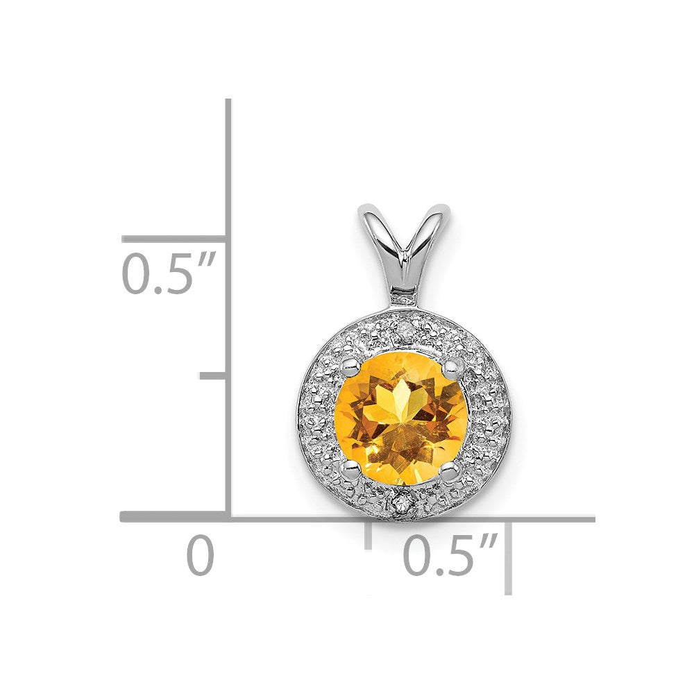 Alternate view of the Rhodium Plated Sterling Silver, Diamond & Citrine Pendant, 10mm by The Black Bow Jewelry Co.