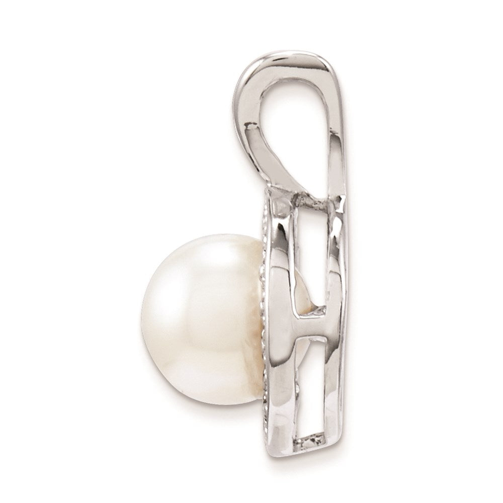 Alternate view of the Rhodium Plated Sterling Silver, Diamond & FWC Pearl Pendant, 10mm by The Black Bow Jewelry Co.
