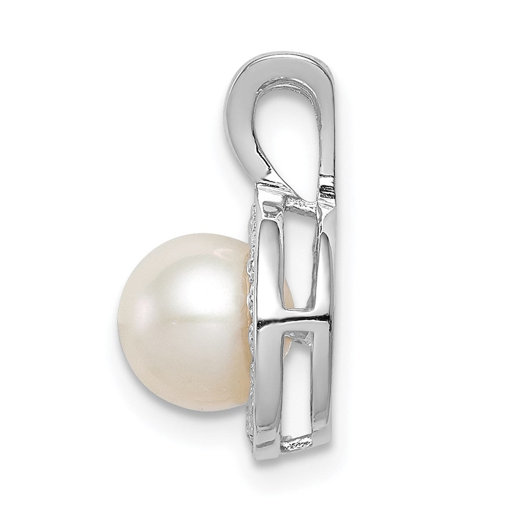 Alternate view of the Rhodium Plated Sterling Silver, Diamond & FWC Pearl Pendant, 10mm by The Black Bow Jewelry Co.