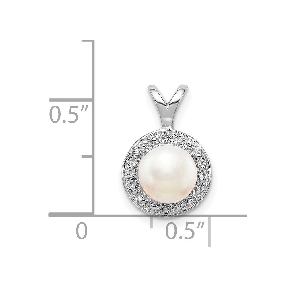Alternate view of the Rhodium Plated Sterling Silver, Diamond & FWC Pearl Pendant, 10mm by The Black Bow Jewelry Co.