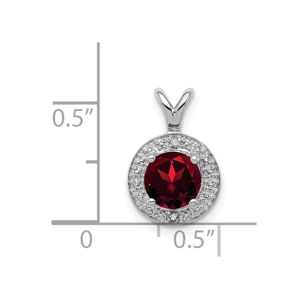 Alternate view of the Rhodium Plated Sterling Silver, Diamond & Garnet Pendant, 10mm by The Black Bow Jewelry Co.