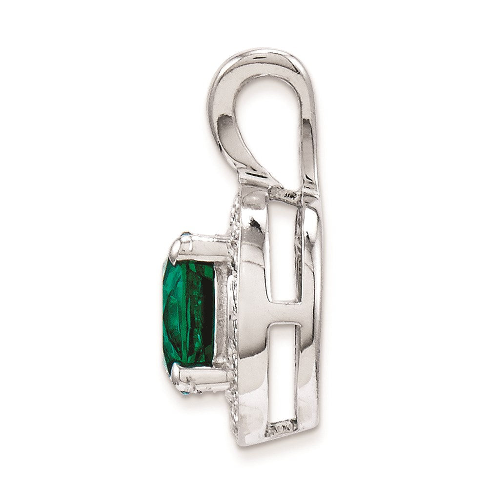 Alternate view of the Rhodium Plated Sterling Silver, Diamond, Lab Cr Emerald Pendant by The Black Bow Jewelry Co.