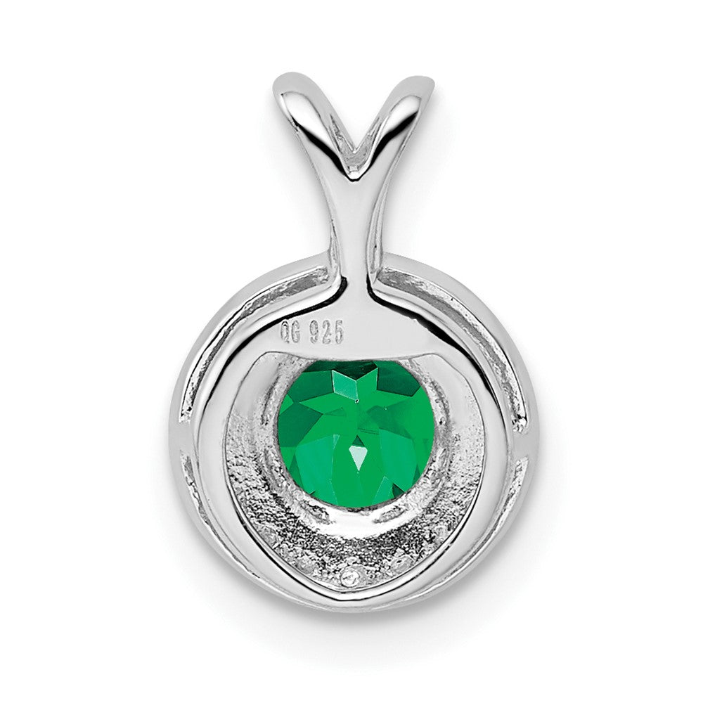 Alternate view of the Rhodium Plated Sterling Silver, Diamond, Lab Cr Emerald Pendant by The Black Bow Jewelry Co.