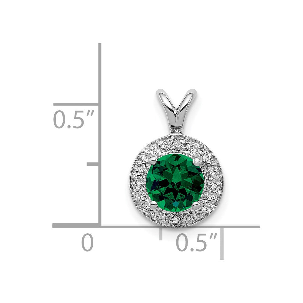 Alternate view of the Rhodium Plated Sterling Silver, Diamond, Lab Cr Emerald Pendant by The Black Bow Jewelry Co.
