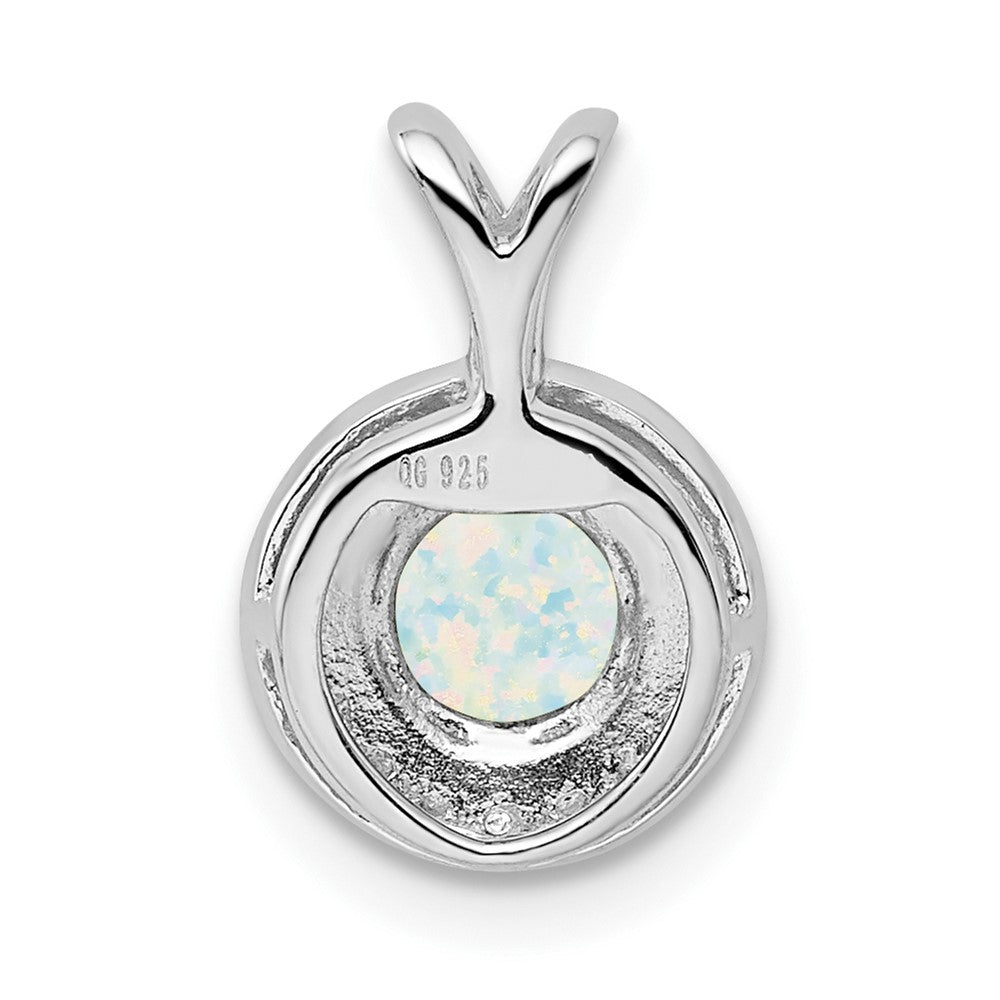 Alternate view of the Rhodium Plated Sterling Silver, Diamond, Lab Cr Opal Pendant 10mm by The Black Bow Jewelry Co.