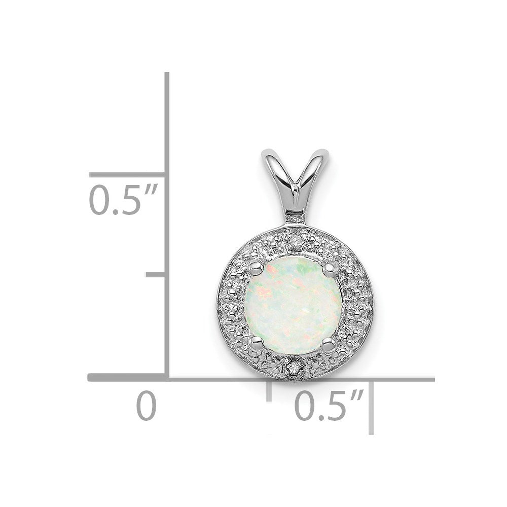 Alternate view of the Rhodium Plated Sterling Silver, Diamond, Lab Cr Opal Pendant 10mm by The Black Bow Jewelry Co.