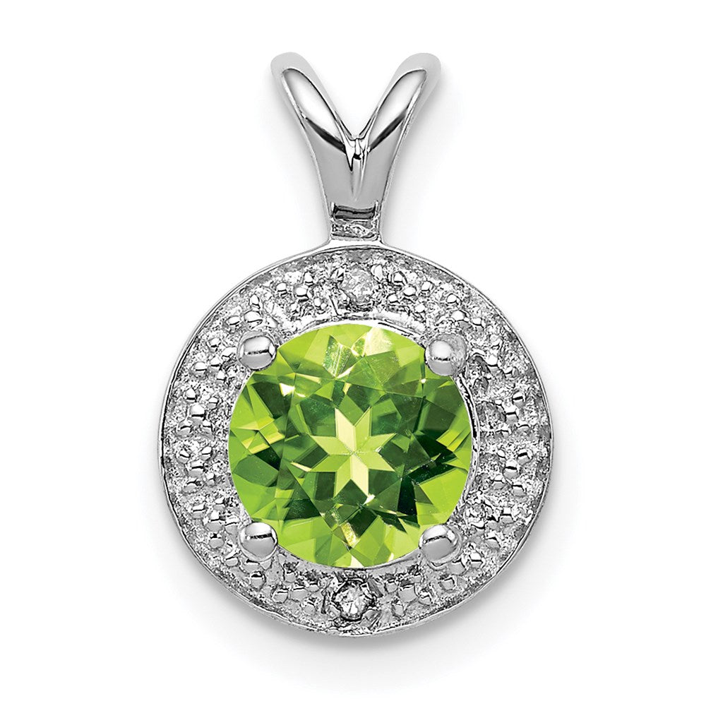 Rhodium Plated Sterling Silver, Diamond & Peridot Pendant, 10mm, Item P27488-PR by The Black Bow Jewelry Co.