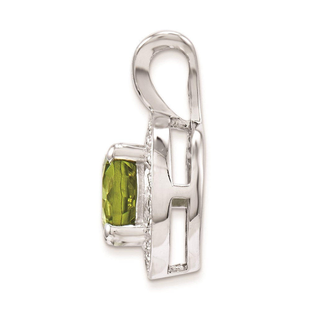 Alternate view of the Rhodium Plated Sterling Silver, Diamond & Peridot Pendant, 10mm by The Black Bow Jewelry Co.
