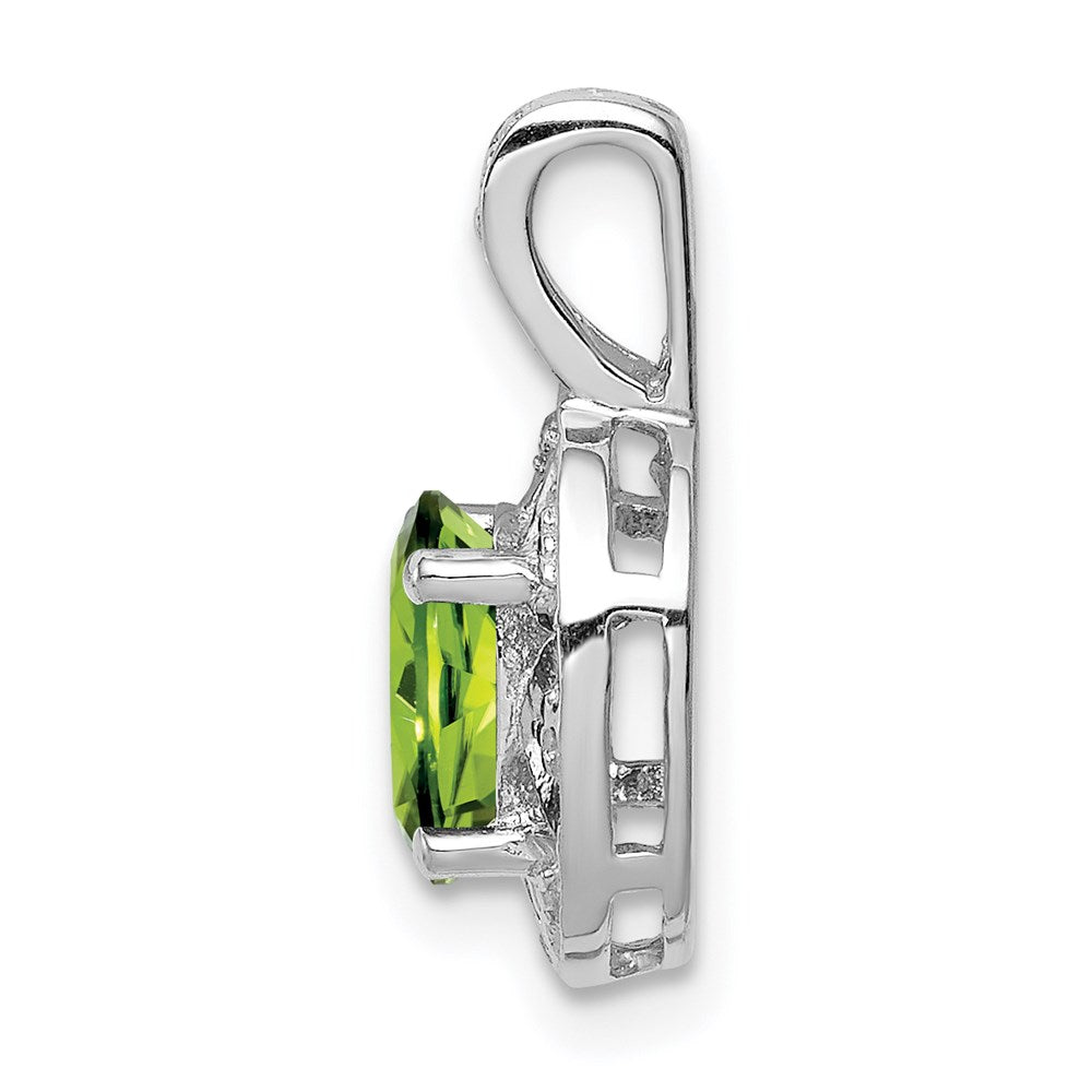 Alternate view of the Rhodium Plated Sterling Silver, Diamond & Peridot Pendant, 10mm by The Black Bow Jewelry Co.