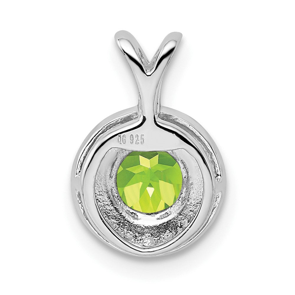Alternate view of the Rhodium Plated Sterling Silver, Diamond & Peridot Pendant, 10mm by The Black Bow Jewelry Co.