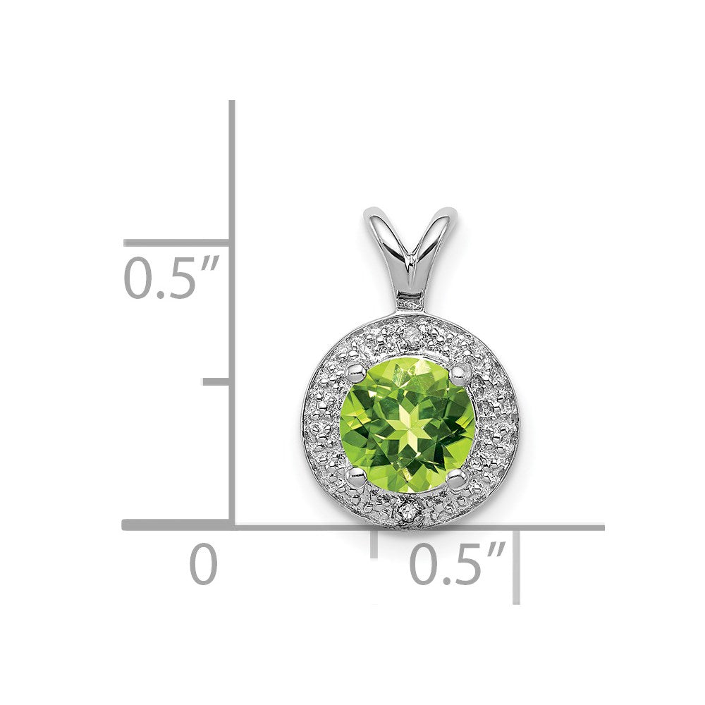 Alternate view of the Rhodium Plated Sterling Silver, Diamond & Peridot Pendant, 10mm by The Black Bow Jewelry Co.
