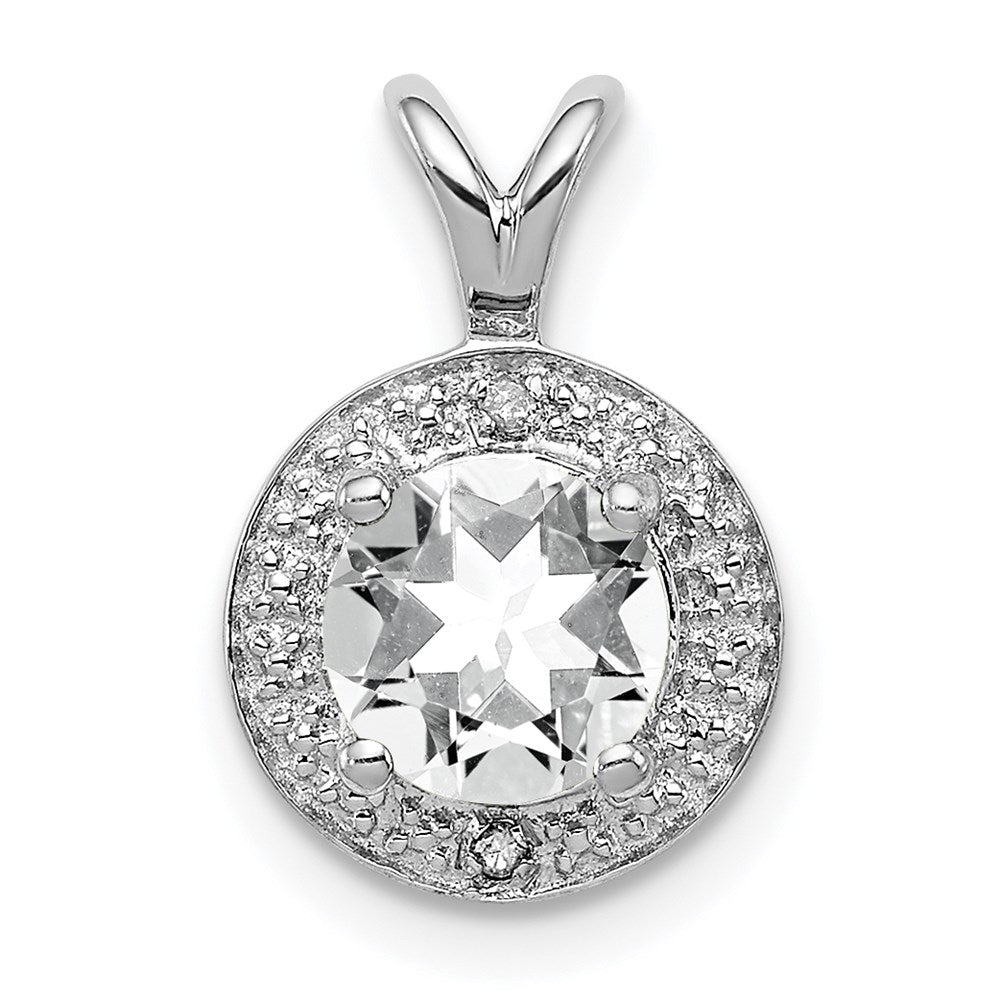 Rhodium Plated Sterling Silver, Diamond & White Topaz Pendant, 10mm, Item P27488-WT by The Black Bow Jewelry Co.