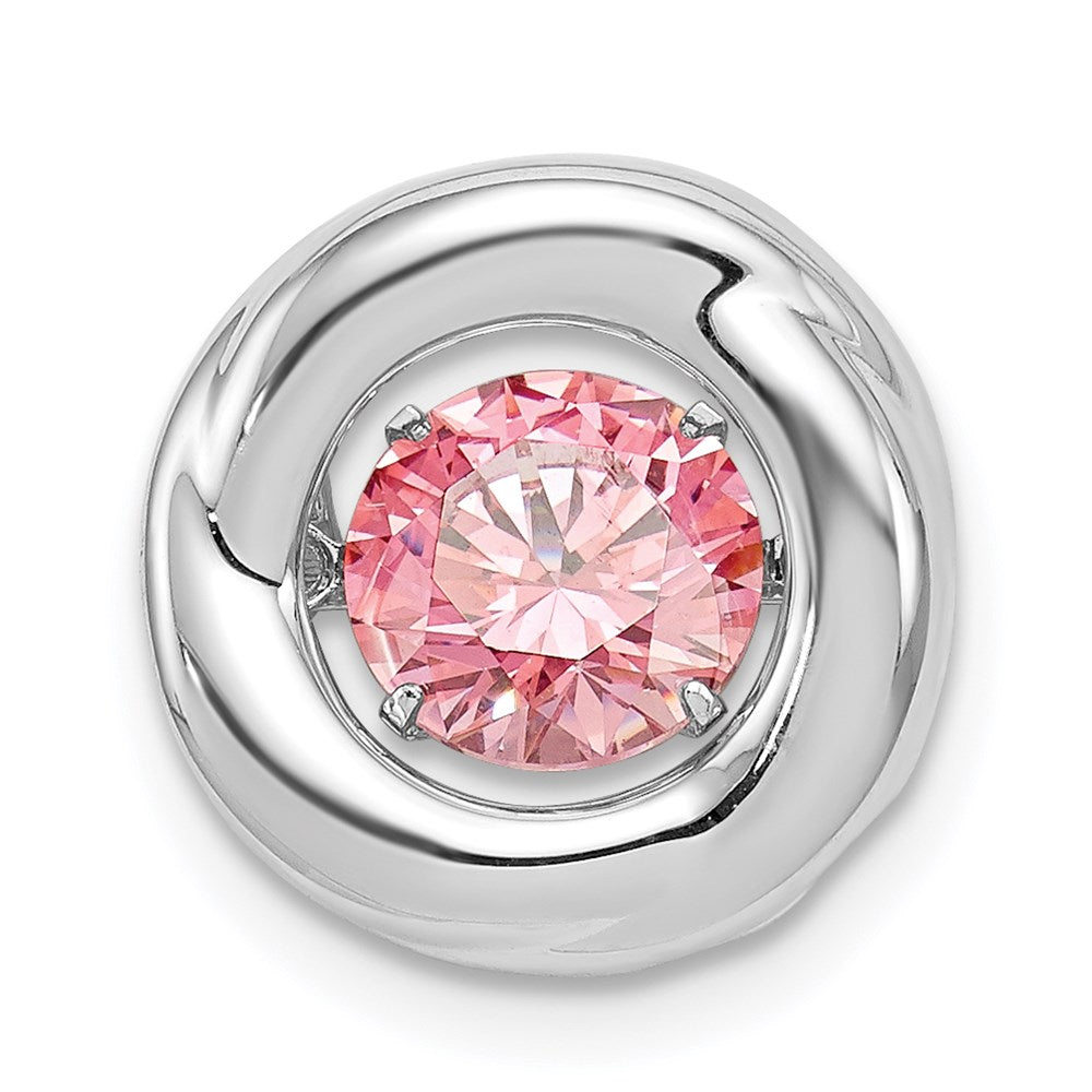Platinum Plated Sterling Silver & Pink CZ Circle Slide Pendant, 13mm, Item P27489-PK by The Black Bow Jewelry Co.