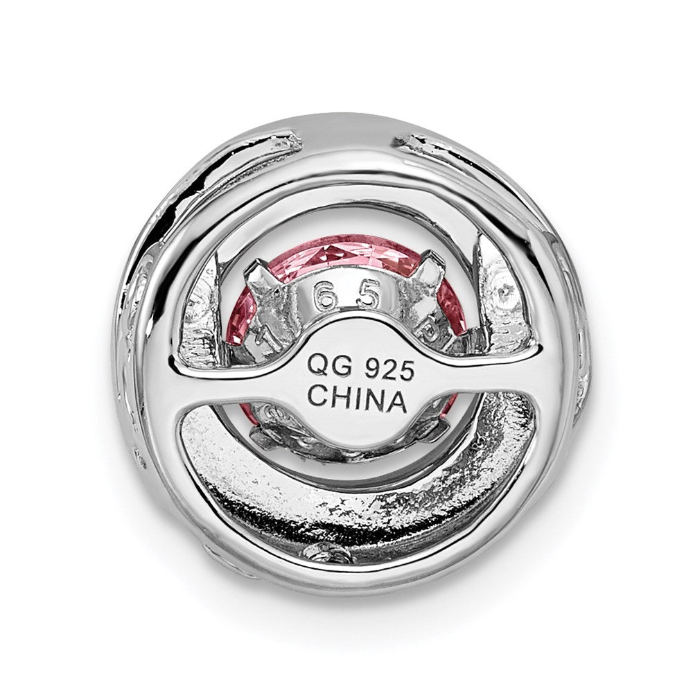 Alternate view of the Platinum Plated Sterling Silver & Pink CZ Circle Slide Pendant, 13mm by The Black Bow Jewelry Co.