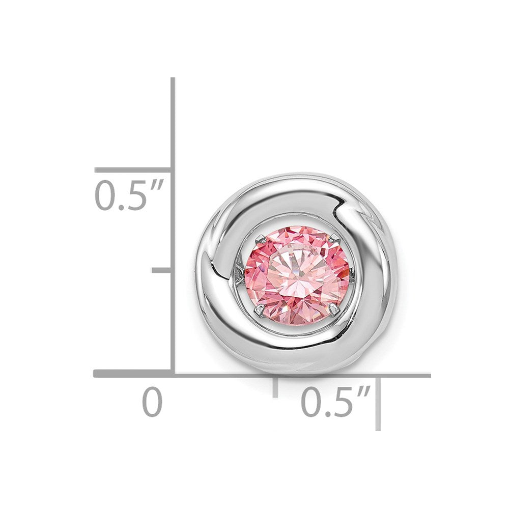 Alternate view of the Platinum Plated Sterling Silver & Pink CZ Circle Slide Pendant, 13mm by The Black Bow Jewelry Co.