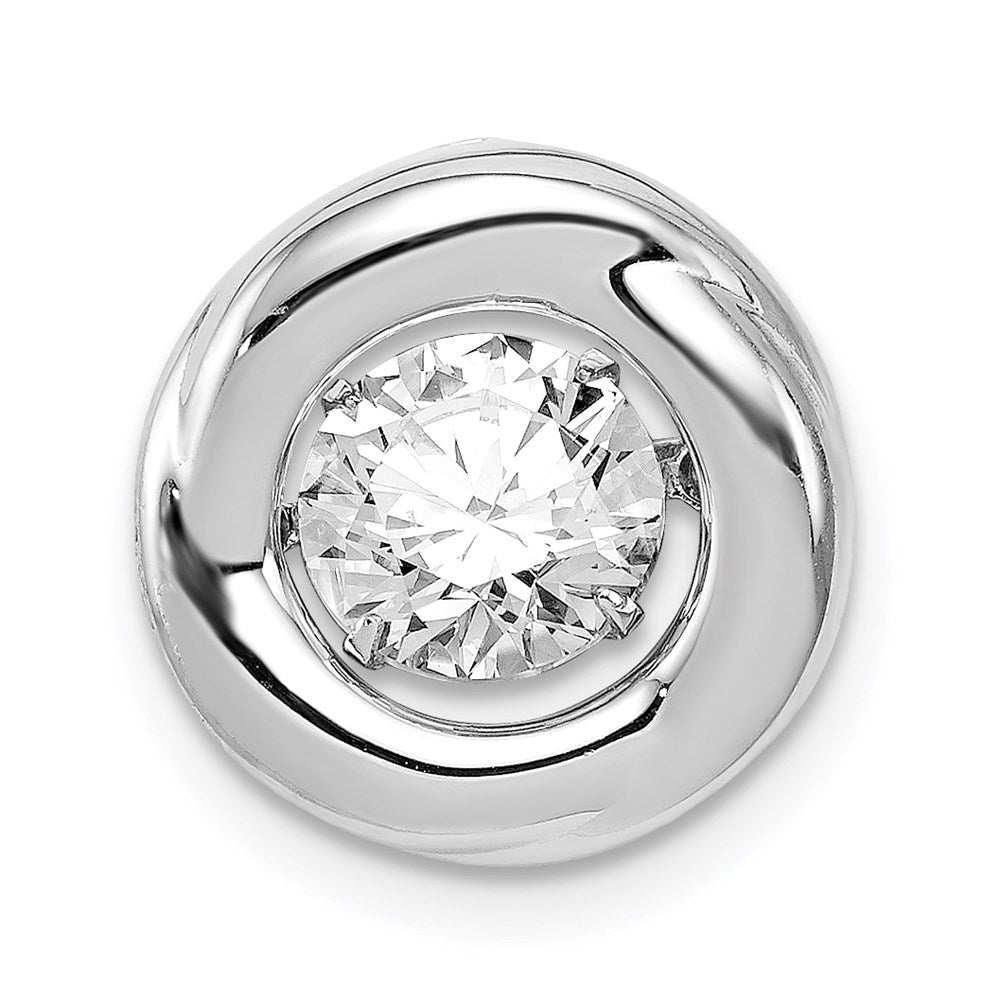 Platinum Plated Sterling Silver & White CZ Circle Slide Pendant 13mm, Item P27489-WH by The Black Bow Jewelry Co.