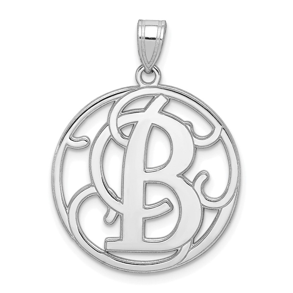 Alternate view of the Rhodium Plated Sterling Silver Fancy Script Initial A-Z Pendant, 20mm by The Black Bow Jewelry Co.