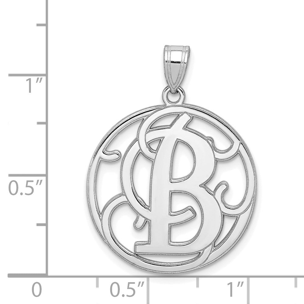 Alternate view of the Rhodium Plated Sterling Silver Fancy Script Initial B Pendant, 20mm by The Black Bow Jewelry Co.