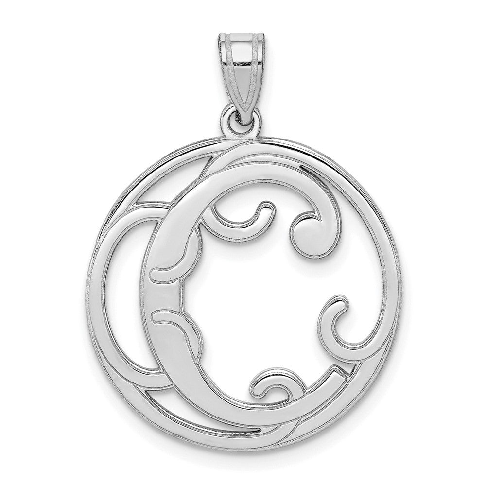 Rhodium Plated Sterling Silver Fancy Script Initial C Pendant, 20mm, Item P27490-C by The Black Bow Jewelry Co.