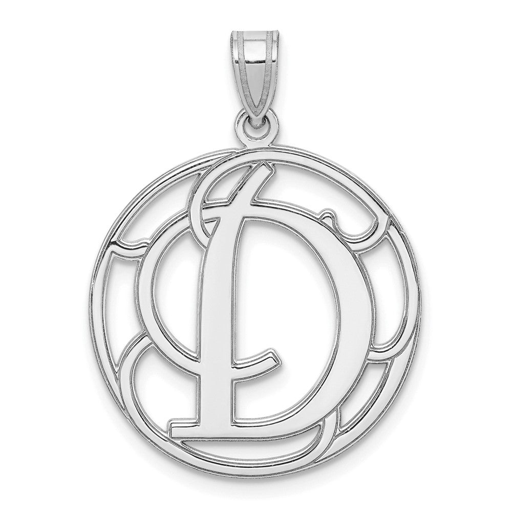 Rhodium Plated Sterling Silver Fancy Script Initial D Pendant, 20mm, Item P27490-D by The Black Bow Jewelry Co.