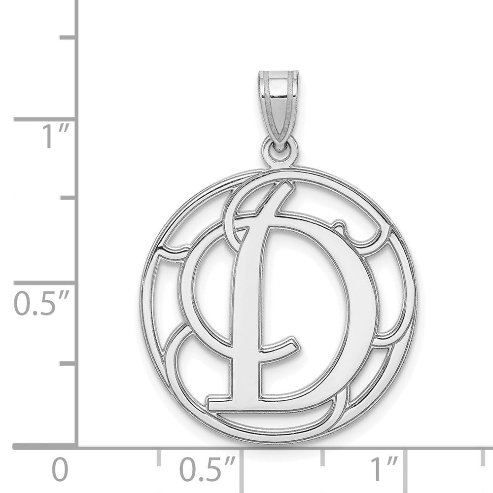 Alternate view of the Rhodium Plated Sterling Silver Fancy Script Initial D Pendant, 20mm by The Black Bow Jewelry Co.