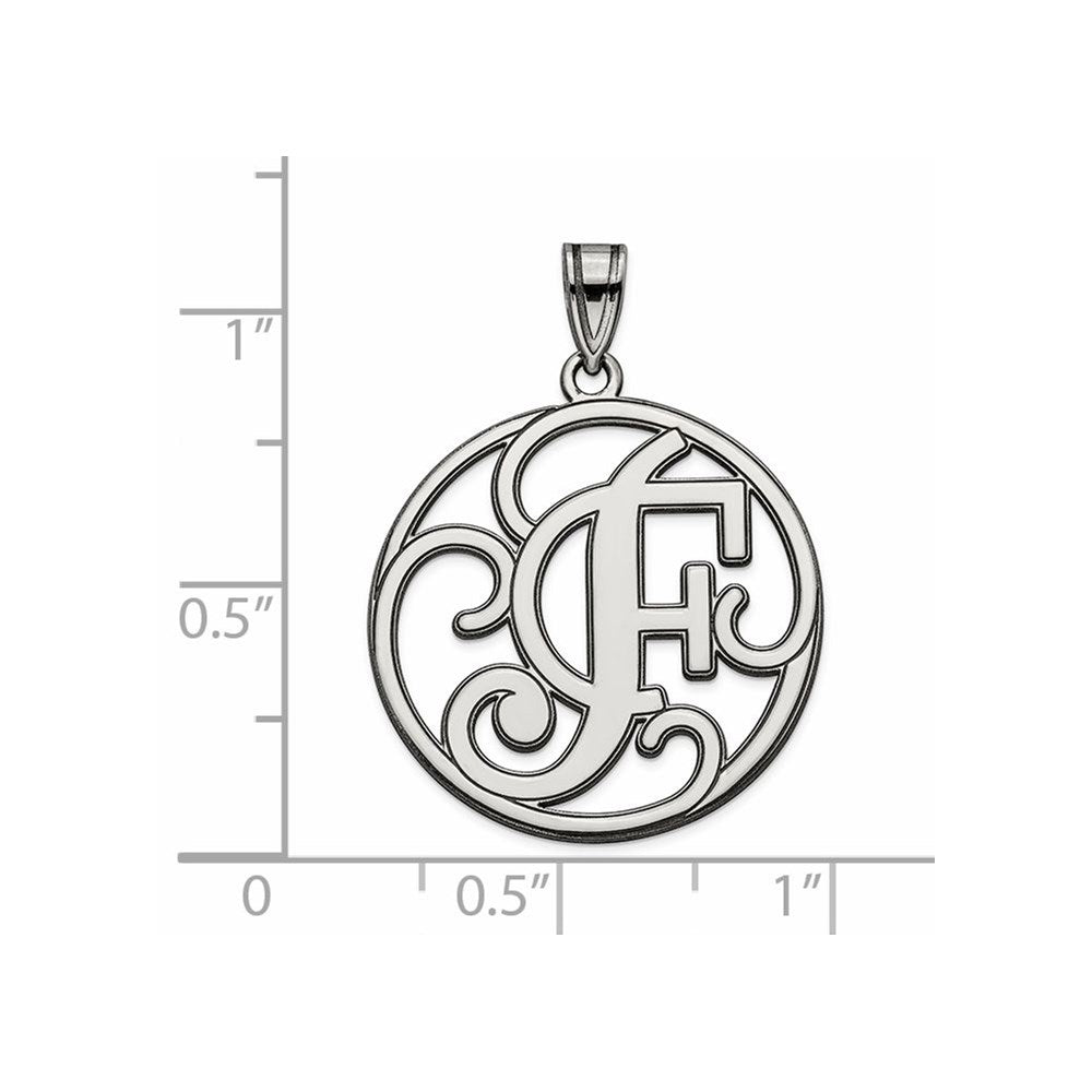 Alternate view of the Rhodium Plated Sterling Silver Fancy Script Initial F Pendant, 20mm by The Black Bow Jewelry Co.
