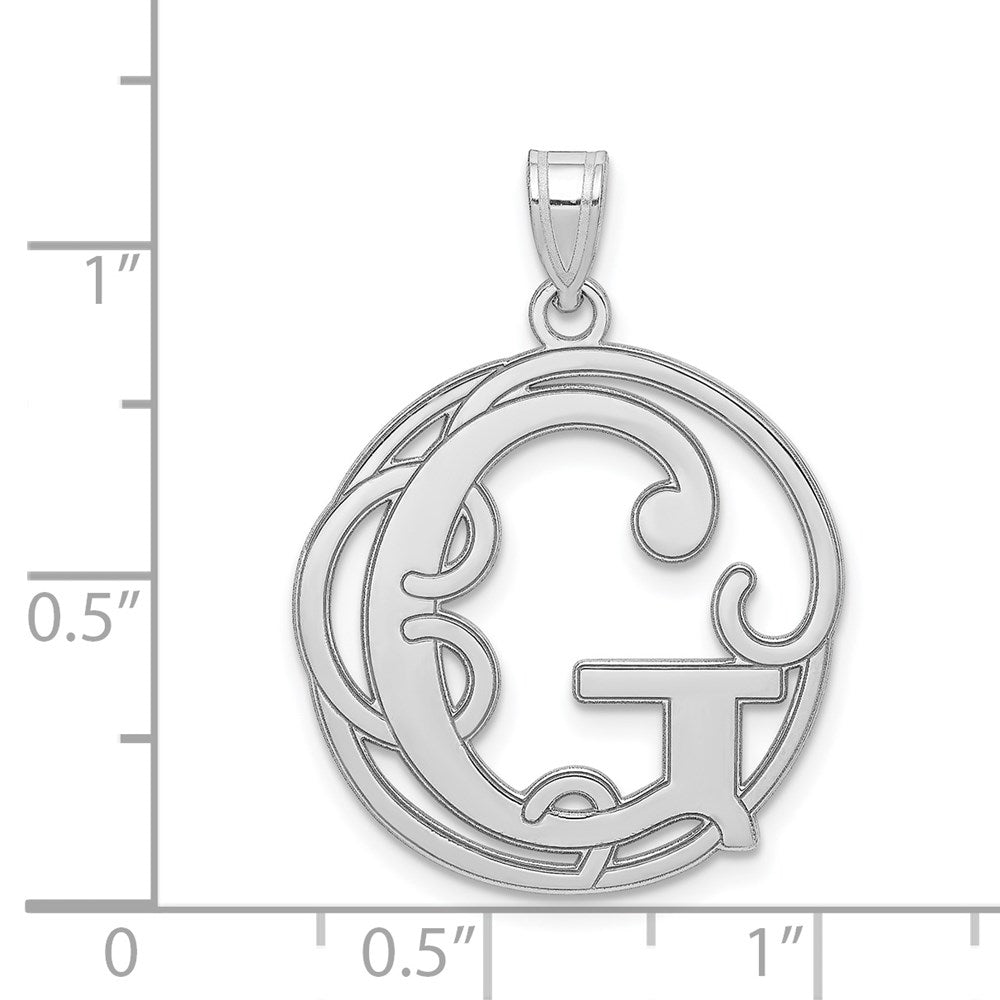 Alternate view of the Rhodium Plated Sterling Silver Fancy Script Initial G Pendant, 20mm by The Black Bow Jewelry Co.