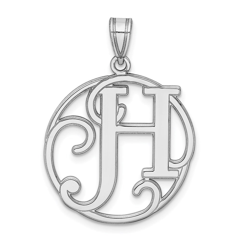 Rhodium Plated Sterling Silver Fancy Script Initial H Pendant, 20mm, Item P27490-H by The Black Bow Jewelry Co.