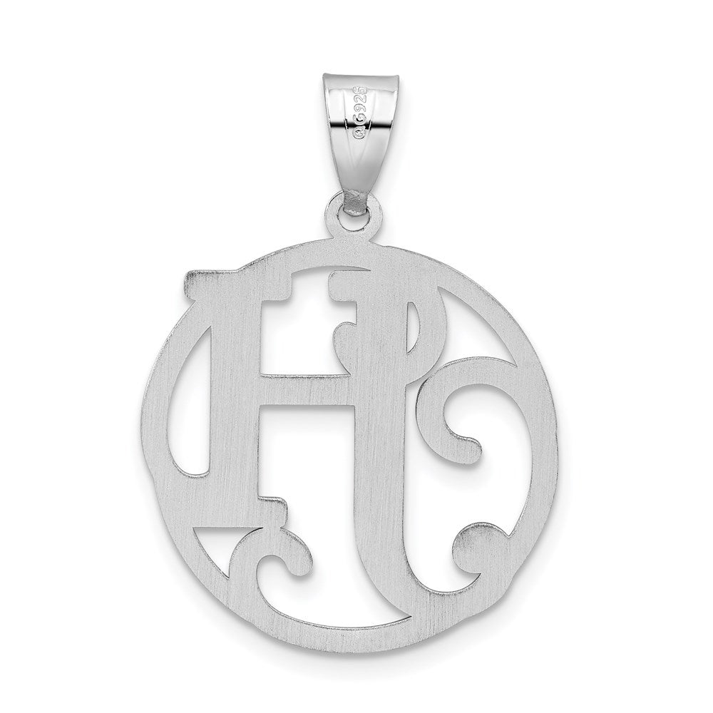 Alternate view of the Rhodium Plated Sterling Silver Fancy Script Initial H Pendant, 20mm by The Black Bow Jewelry Co.