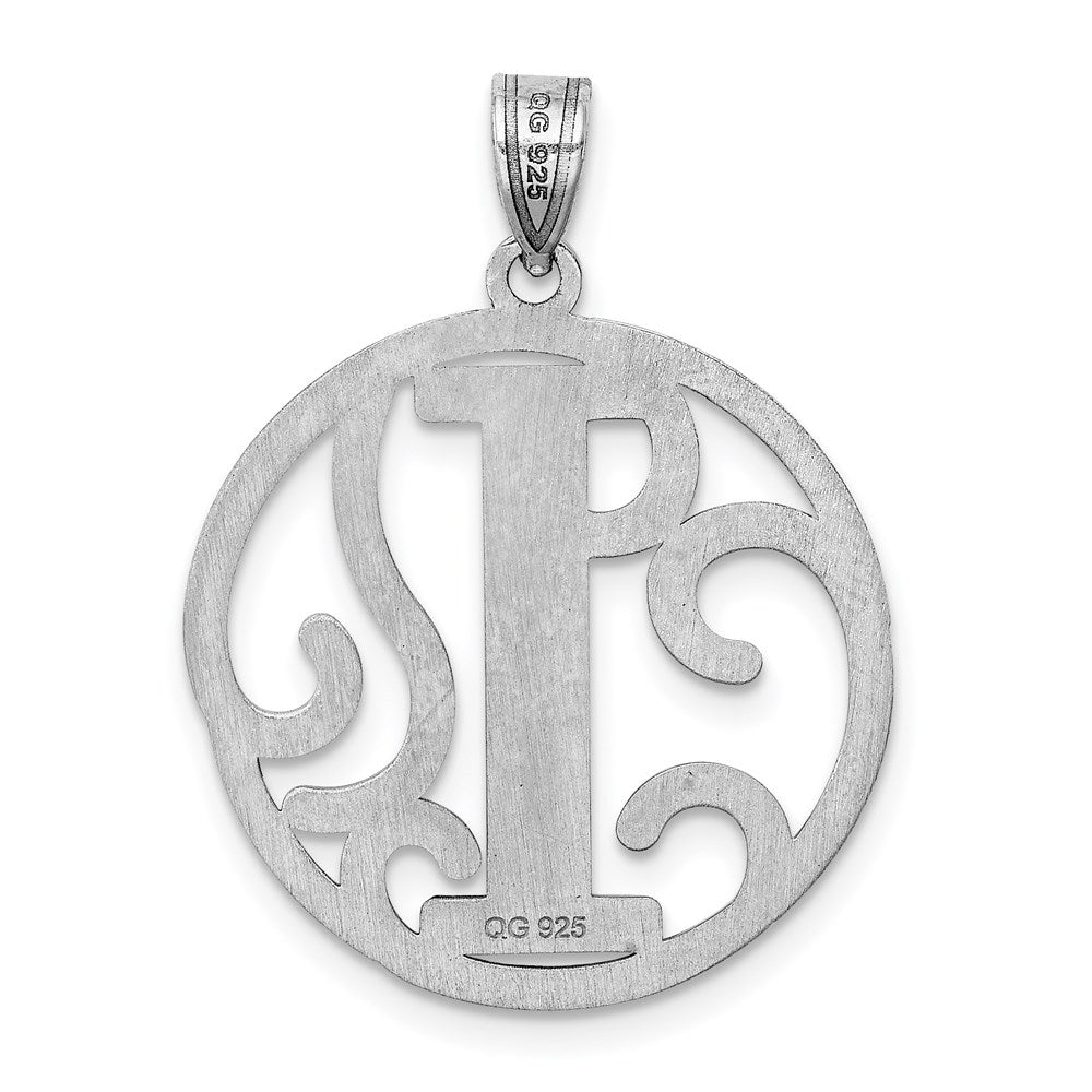 Alternate view of the Rhodium Plated Sterling Silver Fancy Script Initial I Pendant, 20mm by The Black Bow Jewelry Co.