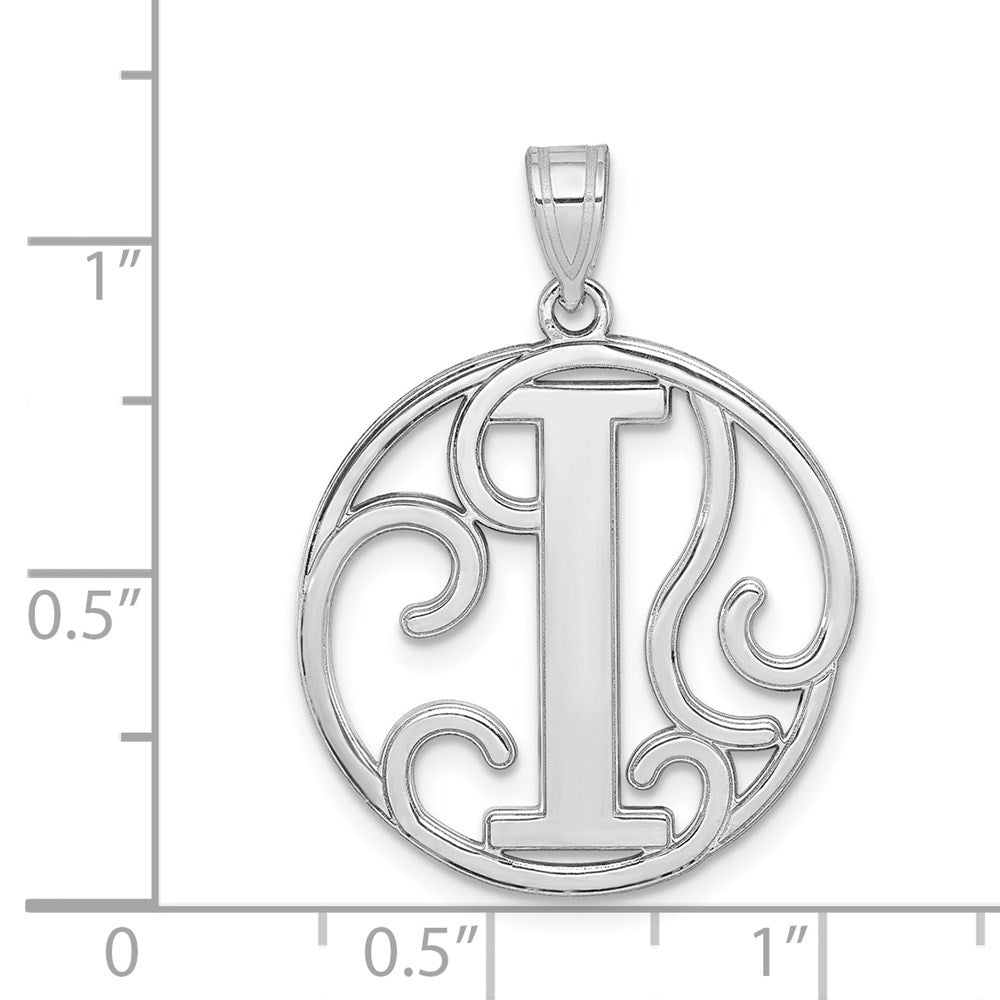 Alternate view of the Rhodium Plated Sterling Silver Fancy Script Initial I Pendant, 20mm by The Black Bow Jewelry Co.